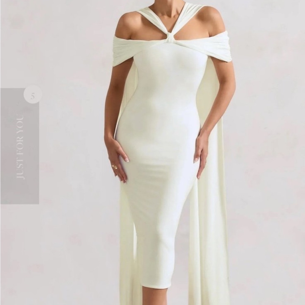 Club L London Ivory Draped Midi Dress